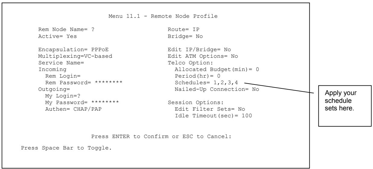 ZYXEL PRESTIGE 791R - To delete a schedule set, enter the set number and press [SPACE BAR] and then [ENTER] (or delete) in the Edit Name field. - 1