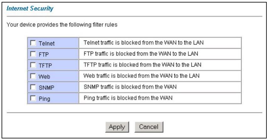 ZYXEL PRESTIGE 791R - Web Configurator Internet Security Filter Rules - 1