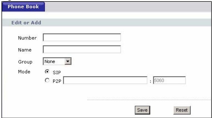 ZYXEL V-630 - Phone Book Add or Edit Screen - 1