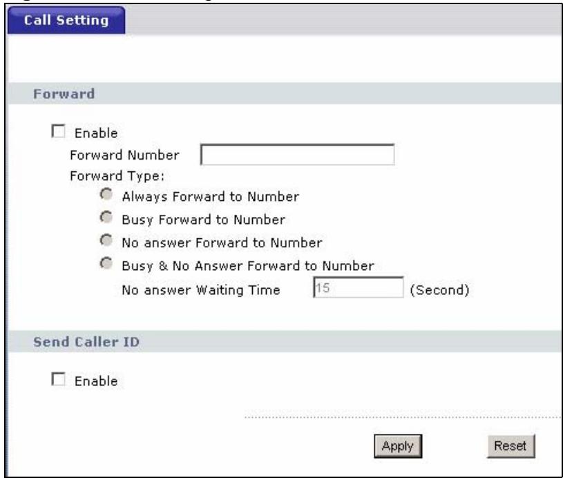 ZYXEL V-630 - Call Setting Screen - 1
