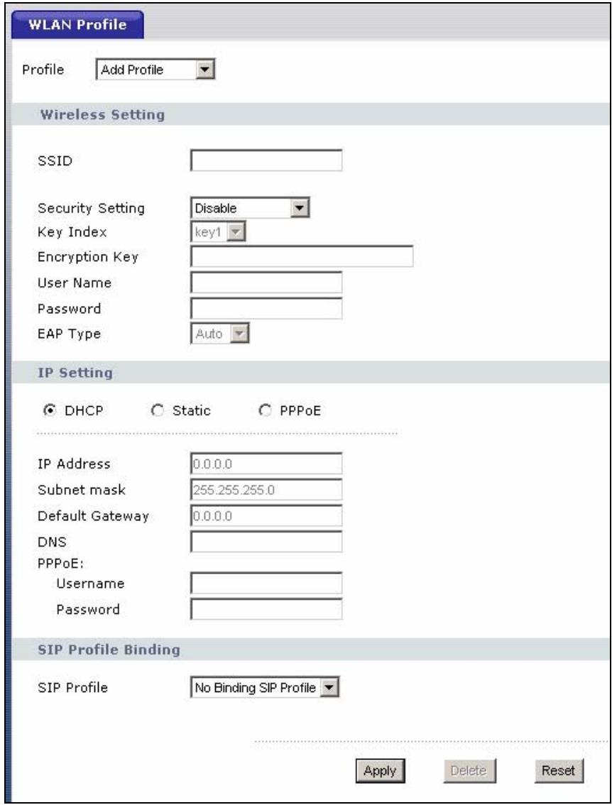 ZYXEL V-630 - WLAN Profile Screen - 1