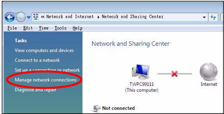 ZYXEL V-630 - Click Manage network connections. - 1