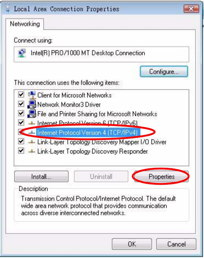 ZYXEL V-630 - Select Internet Protocol Version 4 (TCP/IPv4) and then select Properties. - 1