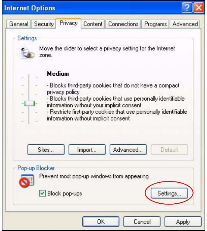 ZYXEL V-630 - Enable Pop-up Blockers with Exceptions - 1