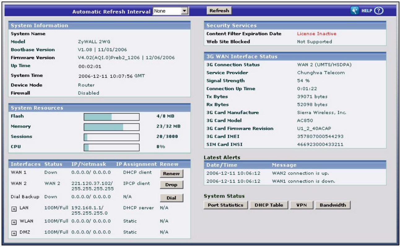 ZYXEL ZYWALL 2 WG - HOME Screen: Router Mode - 1