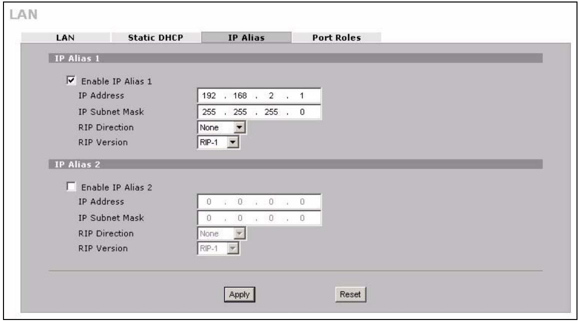 ZYXEL ZYWALL 2 WG - LAN IP Alias - 3