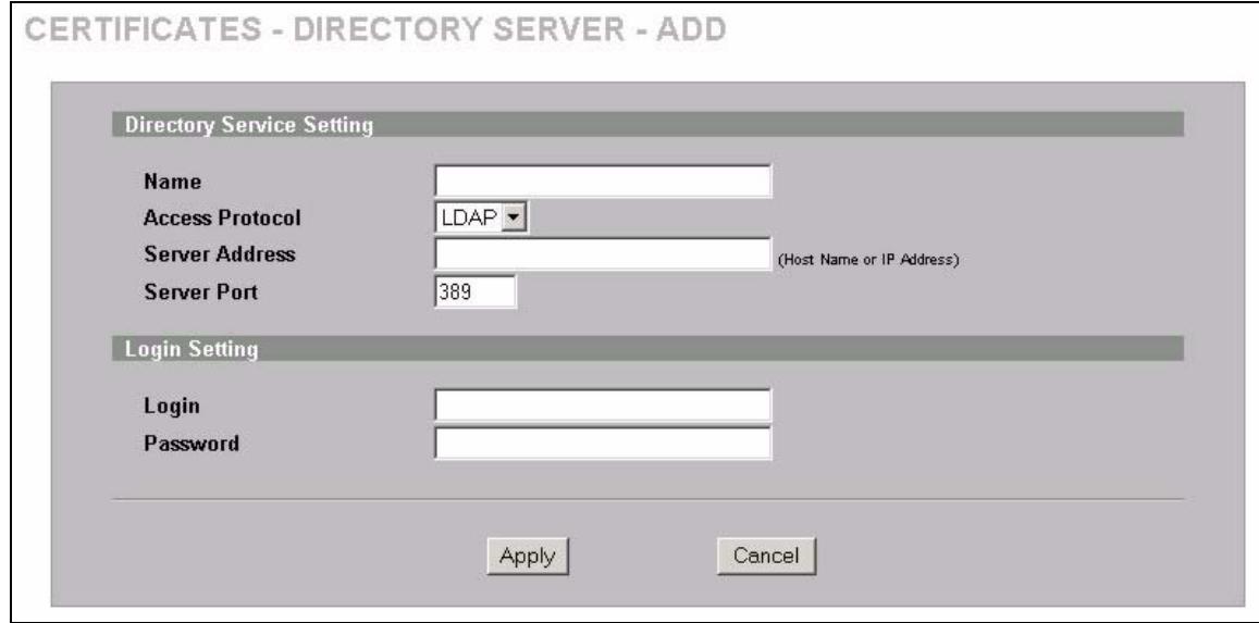 ZYXEL ZYWALL 2 WG - Directory Server Add or Edit - 1