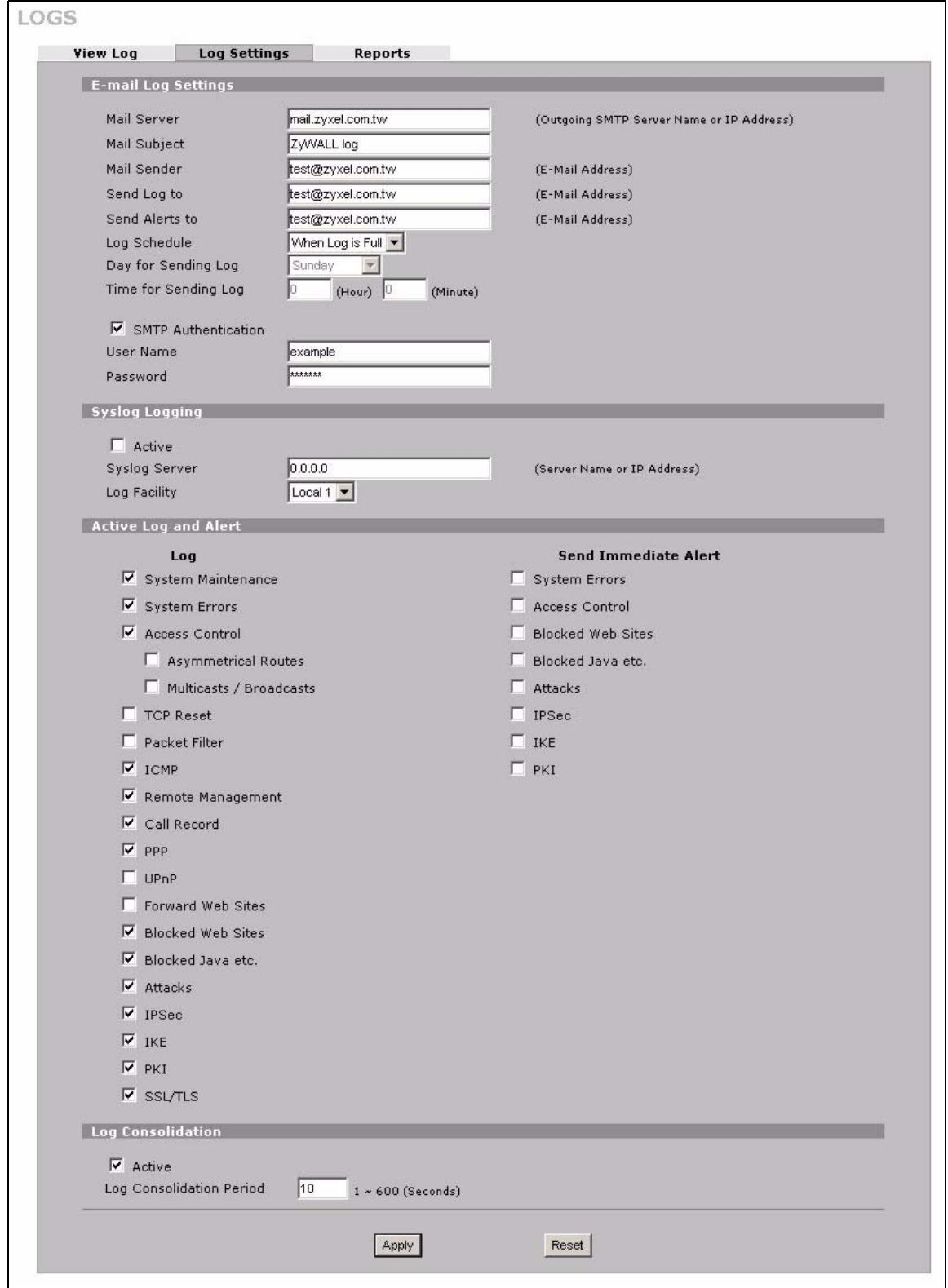 ZYXEL ZYWALL 2 WG - Configuring Log Settings - 2