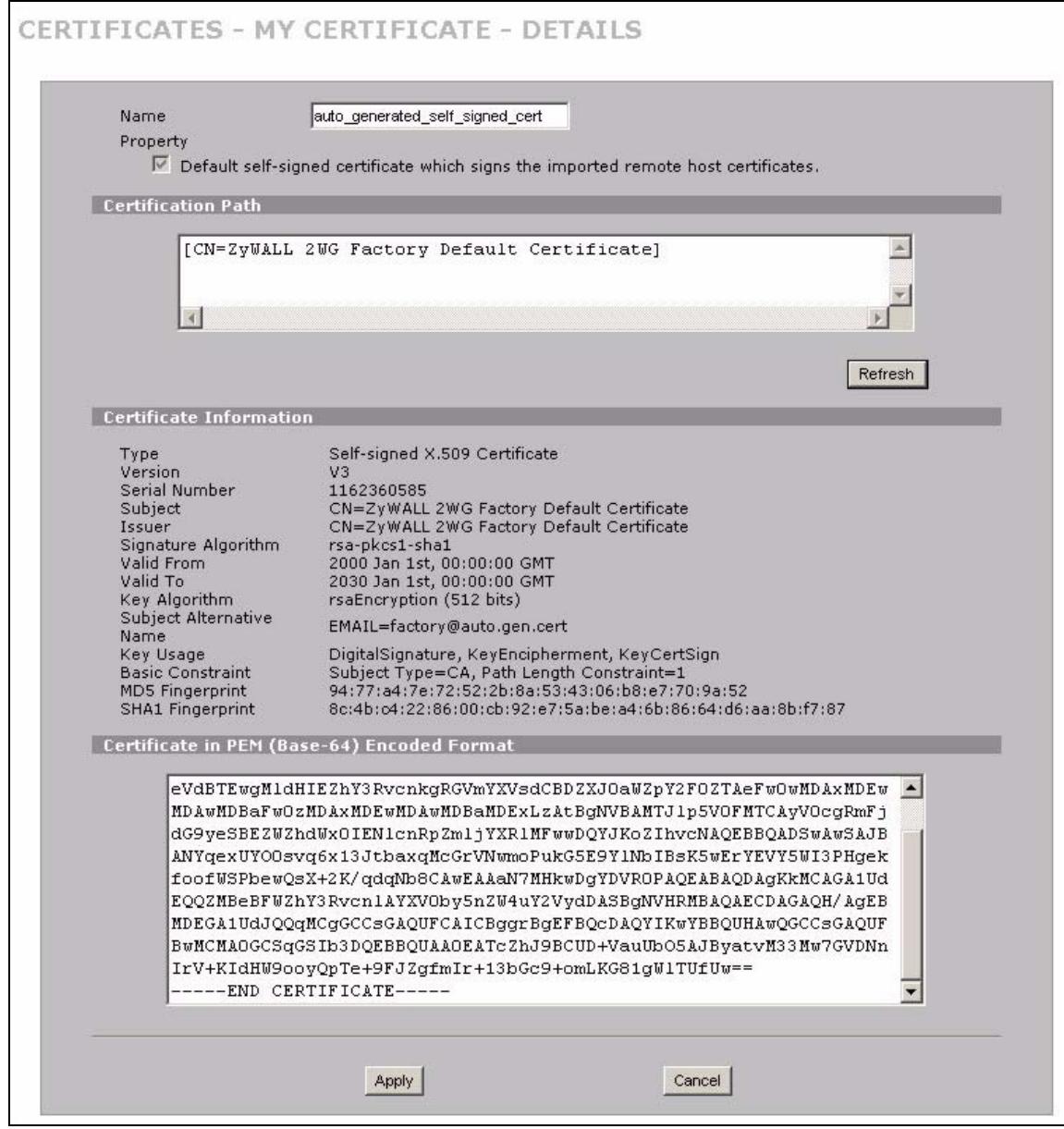 ZYXEL ZYWALL 2 WG - My Certificate Details - 1