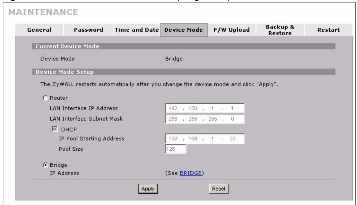 ZYXEL ZYWALL 2 WG - Configuring Device Mode (Bridge) - 1