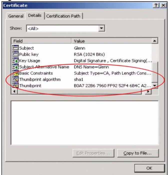 ZYXEL ZYWALL 2 WG - Checking the Fingerprint of a Certificate on Your Computer - 2