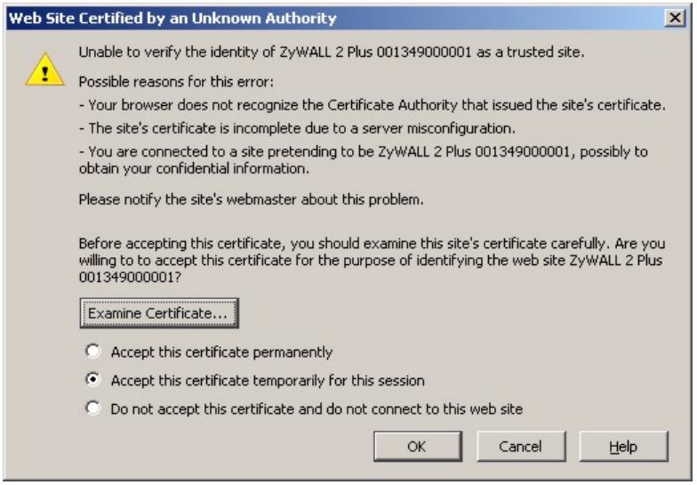 ZYXEL ZYWALL 2 WG - Netscape Navigator Warning Messages - 1