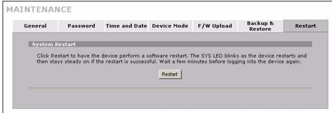 ZYXEL ZYWALL 2 WG - Restart Screen - 1