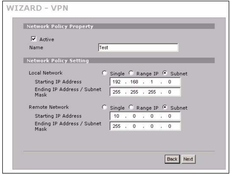 ZYXEL ZYWALL 2 WG - VPN Wizard Network Setting - 1