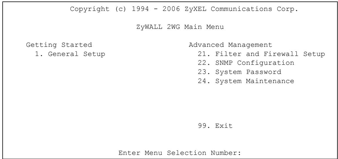 ZYXEL ZYWALL 2 WG - Main Menu - 2