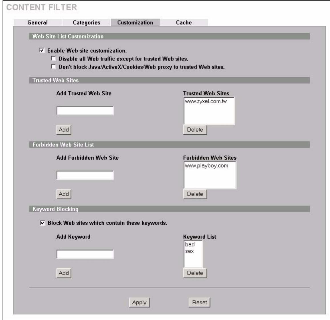 ZYXEL ZYWALL 2 WG - Content Filter Customization - 1