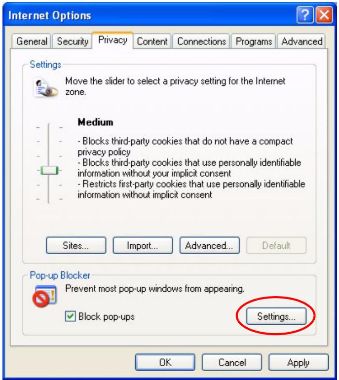 ZYXEL ZYWALL 2 WG - Enable pop-up Blockers with Exceptions - 1
