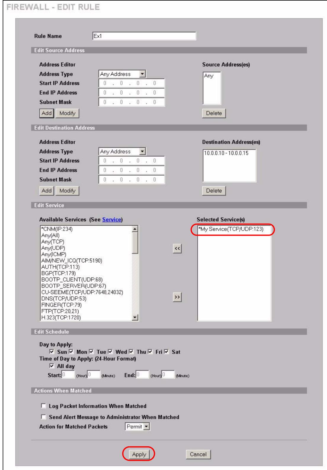 ZYXEL ZYWALL 2 WG - My Service Firewall Rule Example - 6