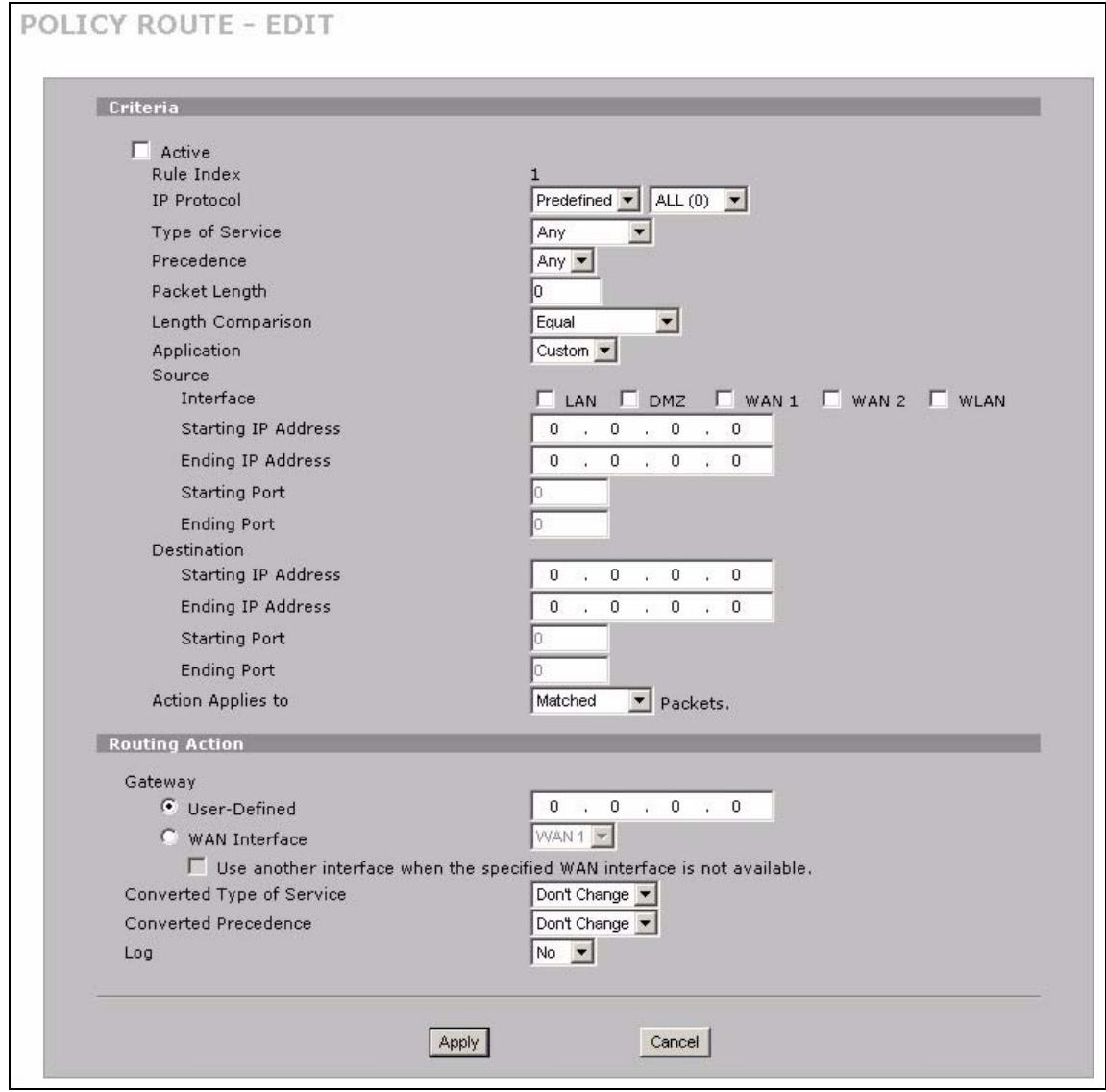 ZYXEL ZYWALL 2 WG - Policy Route Edit - 1