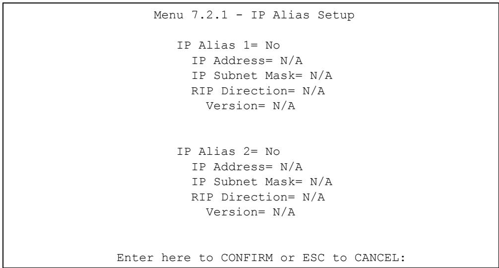 ZYXEL ZYWALL 2 WG - IP Alias Setup - 1
