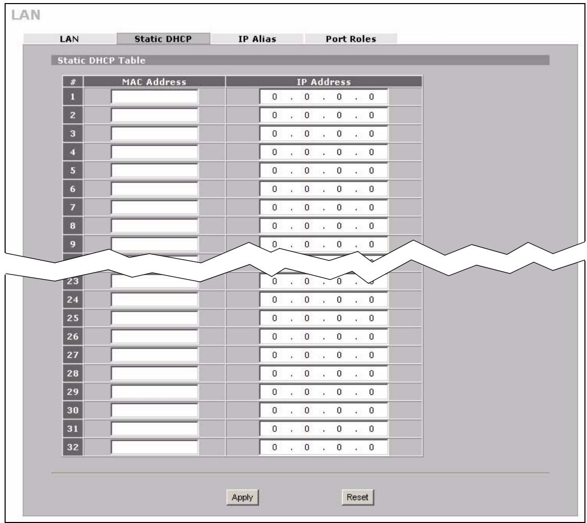 ZYXEL ZYWALL 2 WG - LAN Static DHCP - 1