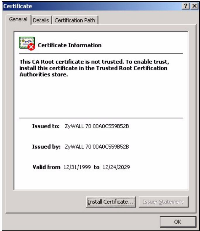 ZYXEL ZYWALL 2 WG - Importing the ZyWALL's Certificate into Internet Explorer - 2