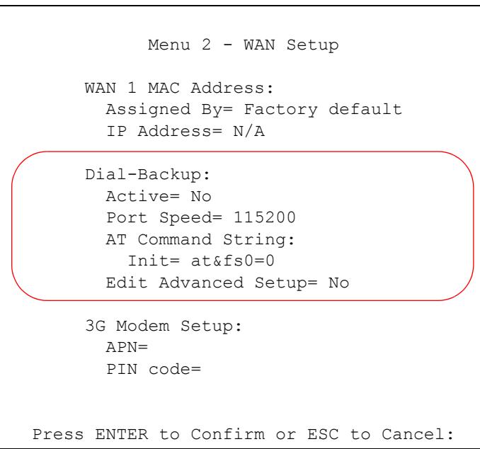 ZYXEL ZYWALL 2 WG - Configuring Dial Backup in Menu 2 - 1