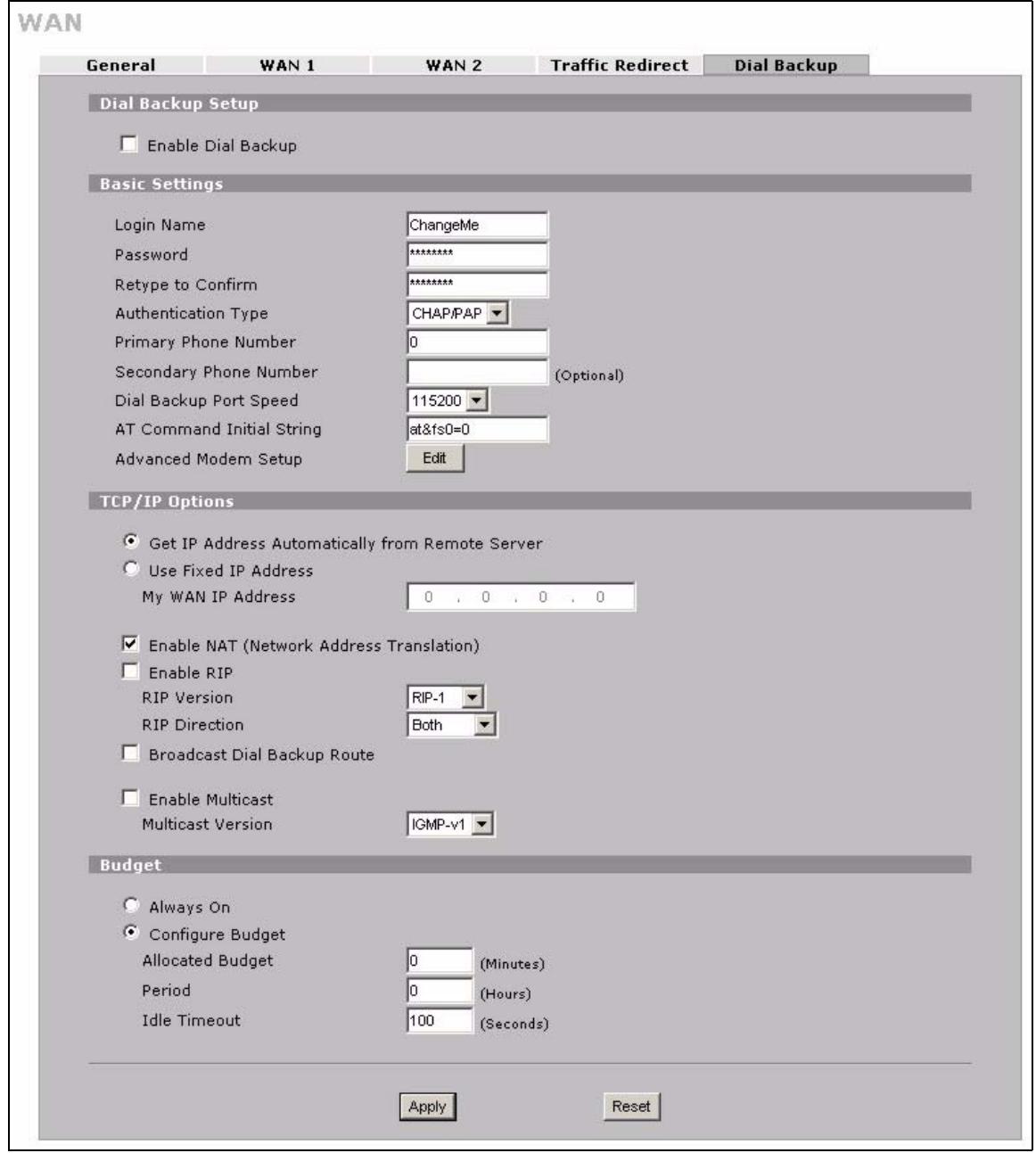 ZYXEL ZYWALL 2 WG - Configuring Dial Backup - 1