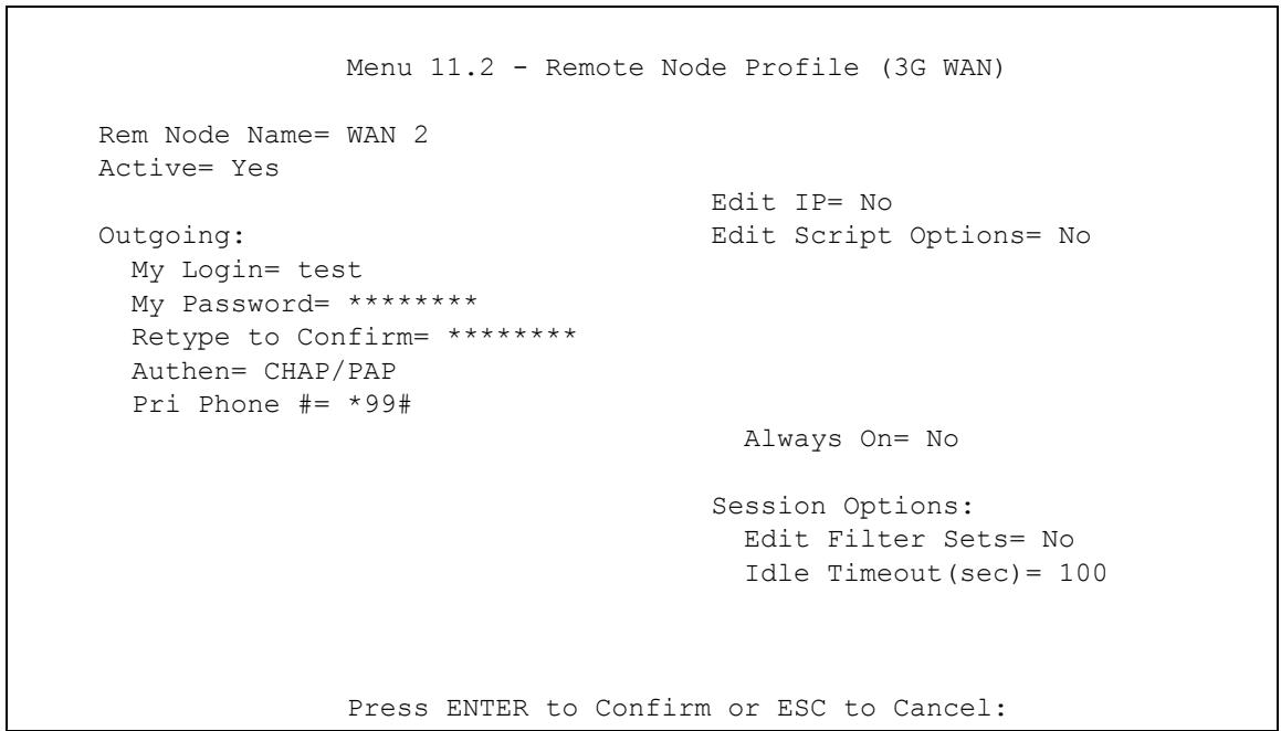 ZYXEL ZYWALL 2 WG - Remote Node Profile (3G WAN) - 1