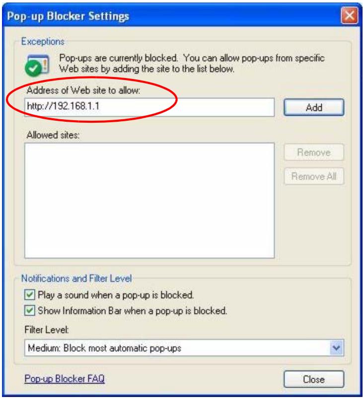 ZYXEL ZYWALL 2 WG - Enable pop-up Blockers with Exceptions - 2