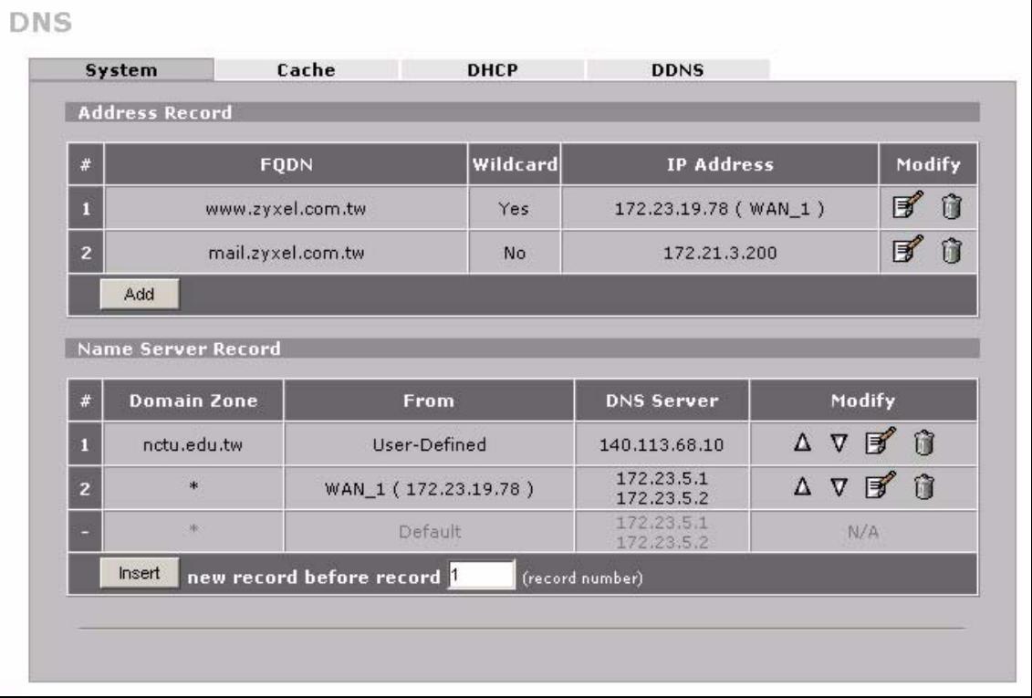 ZYXEL ZYWALL 2 WG - System Screen - 1
