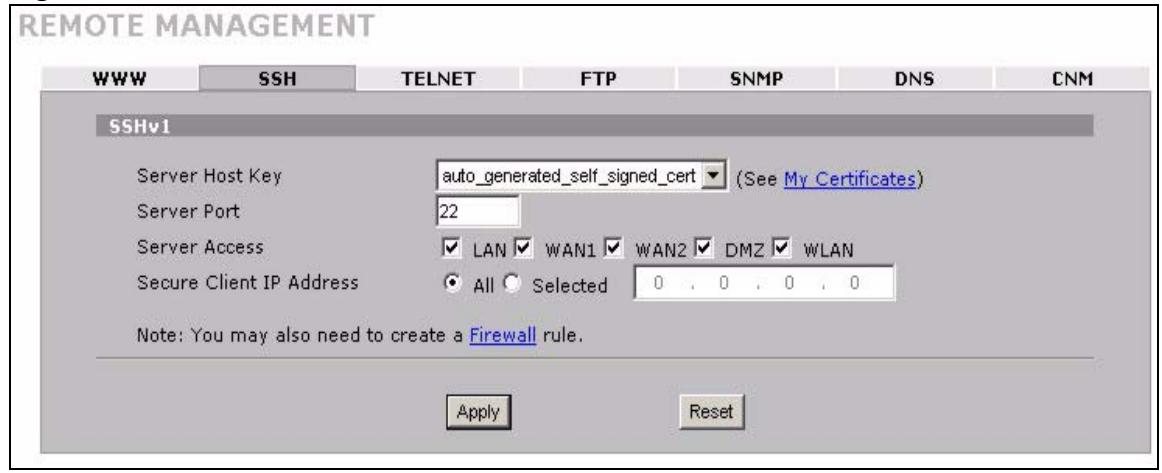 ZYXEL ZYWALL 2 WG - Configuring SSH - 2