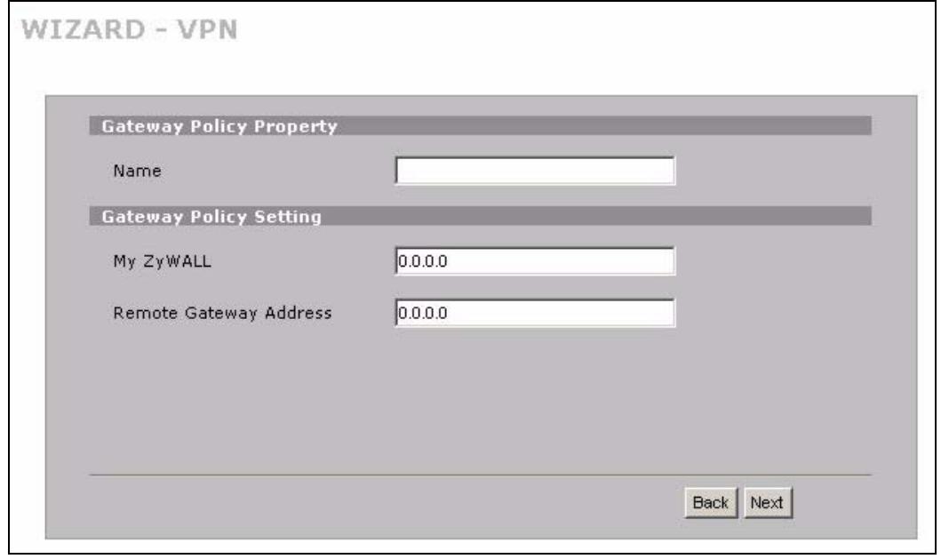 ZYXEL ZYWALL 2 WG - VPN Wizard Gateway Setting - 1