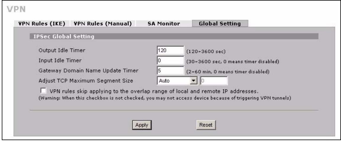 ZYXEL ZYWALL 2 WG - VPN Global Setting - 1