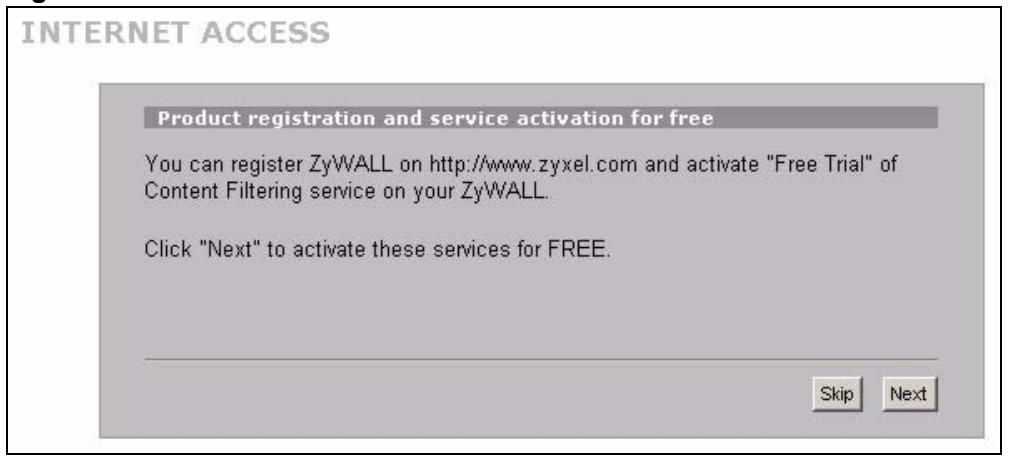 ZYXEL ZYWALL 2 WG - Internet Access Wizard: Second Screen - 1