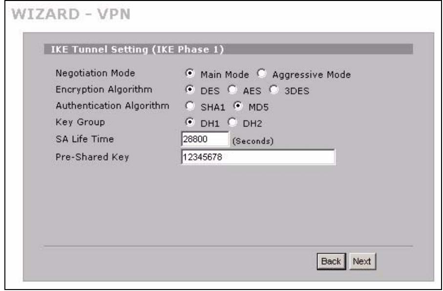 ZYXEL ZYWALL 2 WG - VPN Wizard IKE Tunnel Setting (IKE Phase 1) - 1