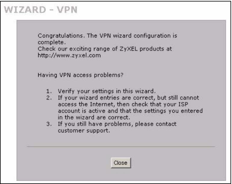 ZYXEL ZYWALL 2 WG - VPN Wizard Setup Complete - 1