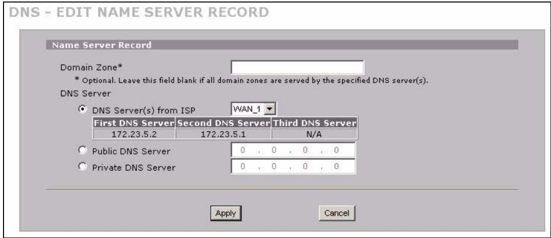 ZYXEL ZYWALL 2 WG - Inserting a Name Server Record - 1