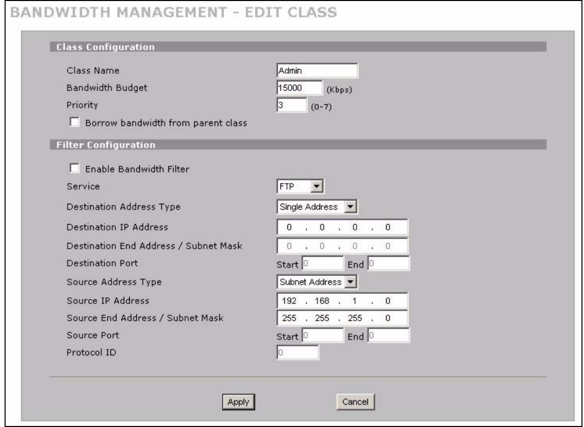 ZYXEL ZYWALL 2 WG - Bandwidth Manager Class Configuration - 1