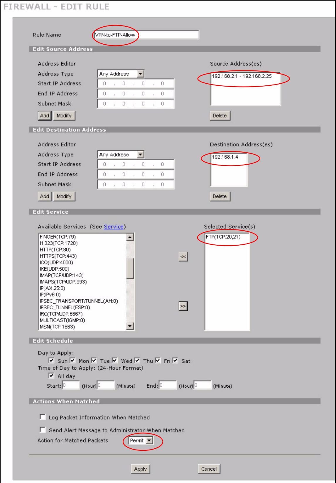 ZYXEL ZYWALL 2 WG - Firewall Rule to Allow Access Example - 2