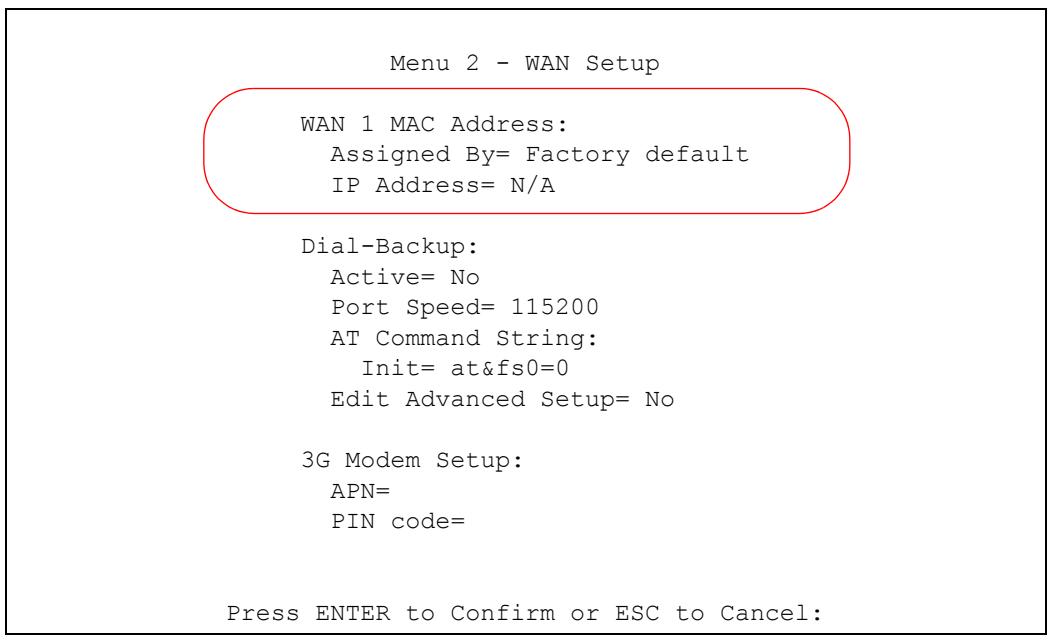 ZYXEL ZYWALL 2 WG - WAN Setup - 1