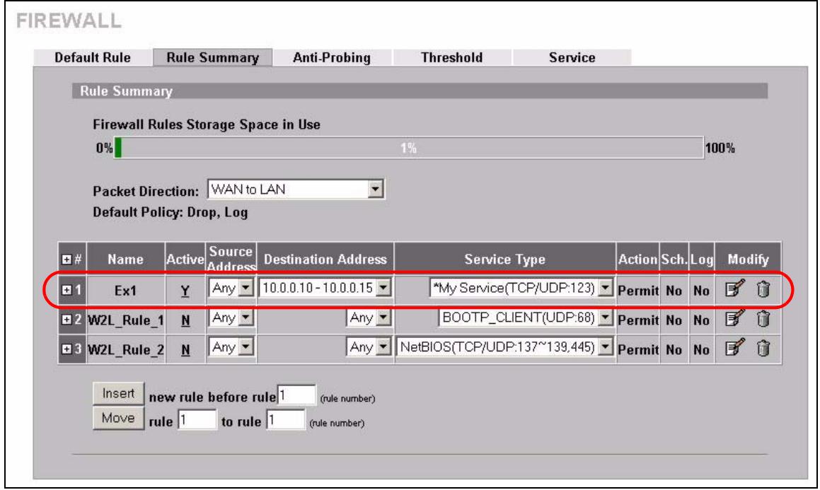 ZYXEL ZYWALL 2 WG - My Service Firewall Rule Example - 7