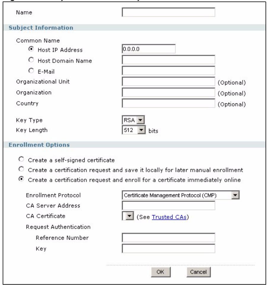 ZYXEL ZYWALL USG 1000 - My Certificates Add Screen - 1