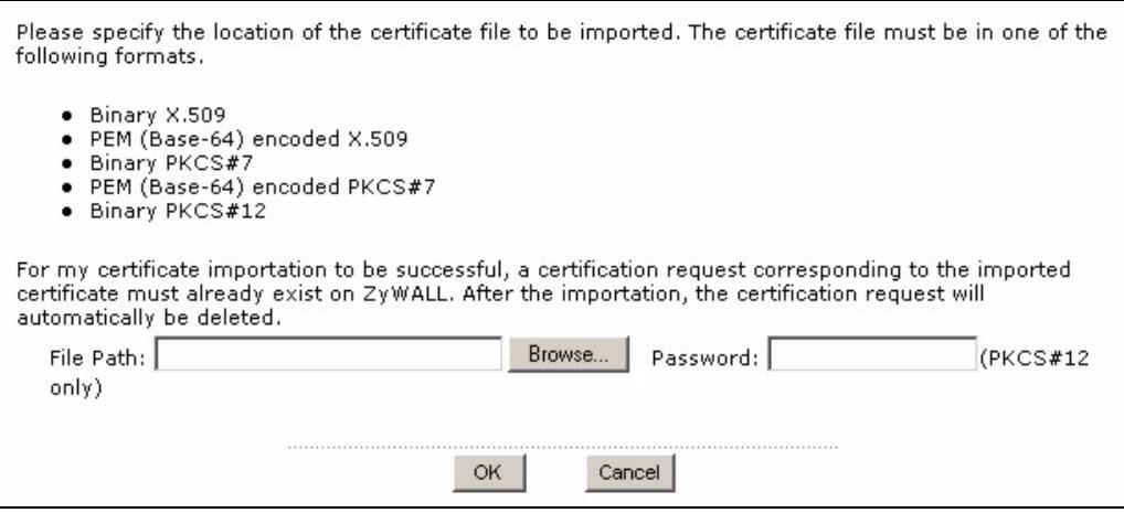 ZYXEL ZYWALL USG 1000 - My Certificate Import Screen - 2