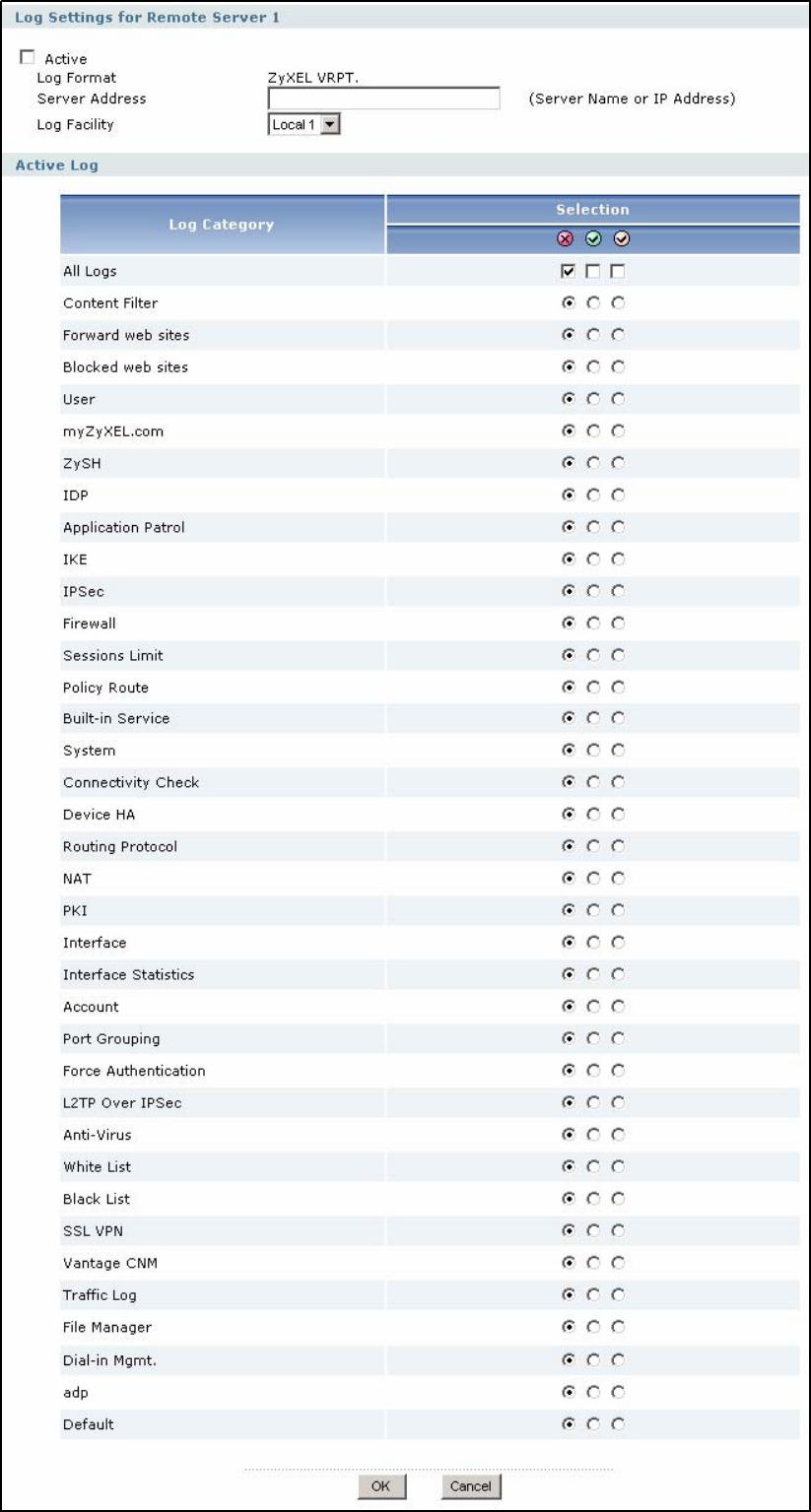 ZYXEL ZYWALL USG 1000 - Log Settings Edit syslog - 1