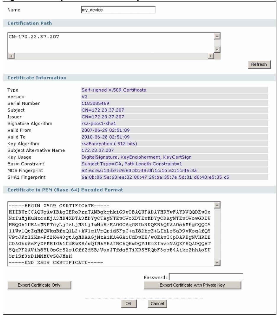 ZYXEL ZYWALL USG 1000 - My Certificate Edit Screen - 1