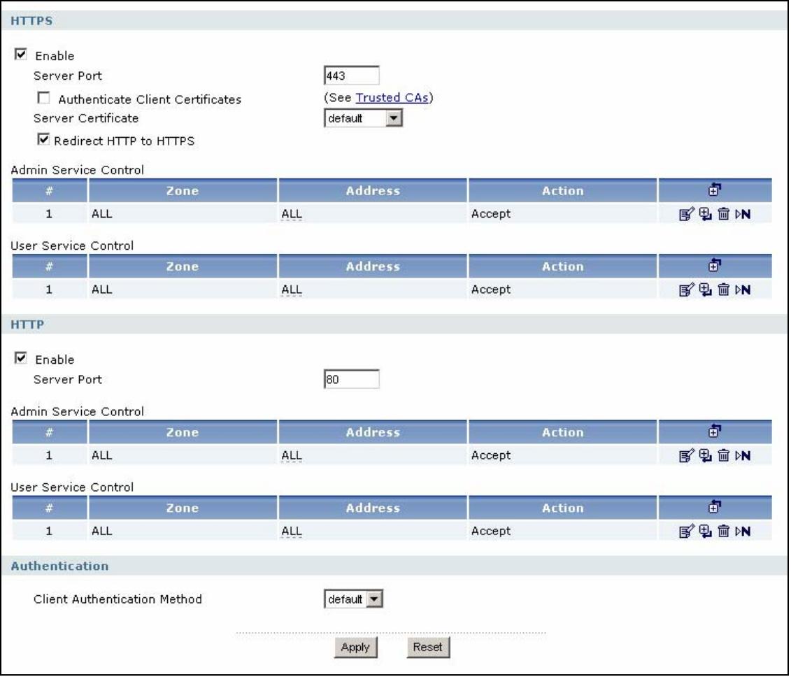 ZYXEL ZYWALL USG 1000 - Configuring WWW - 2