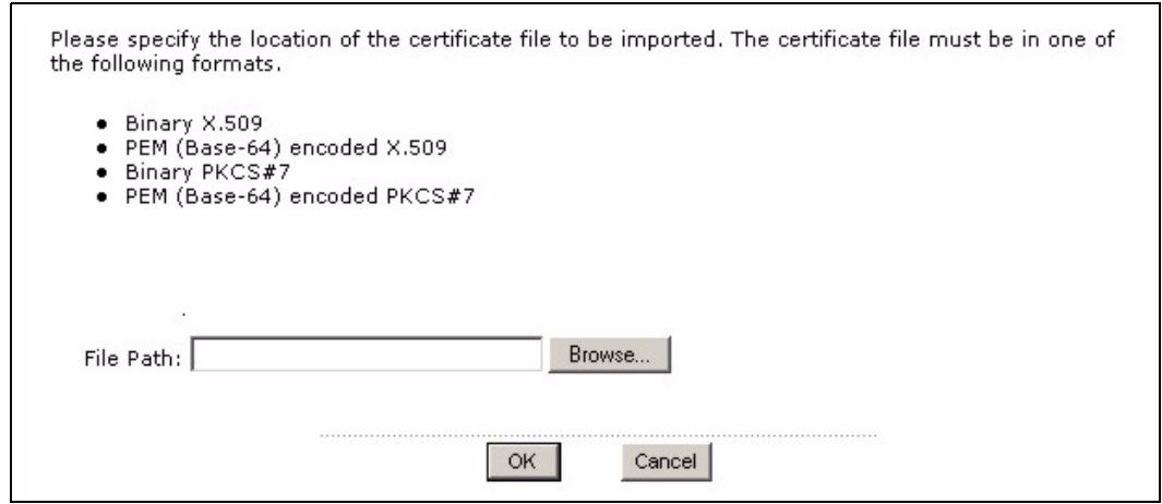 ZYXEL ZYWALL USG 1000 - Trusted Certificates Import Screen - 2