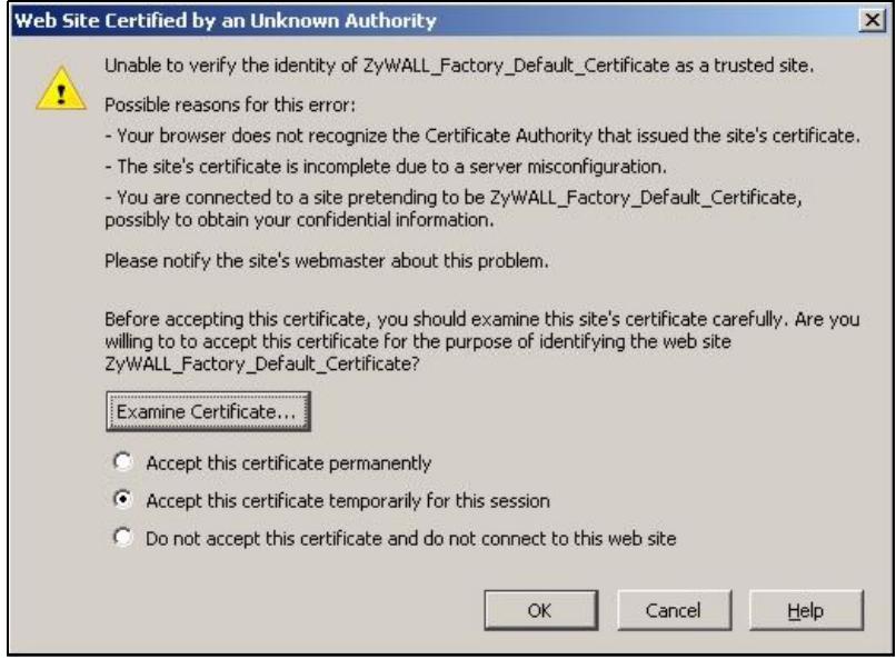 ZYXEL ZYWALL USG 1000 - Netscape Navigator Warning Messages - 1