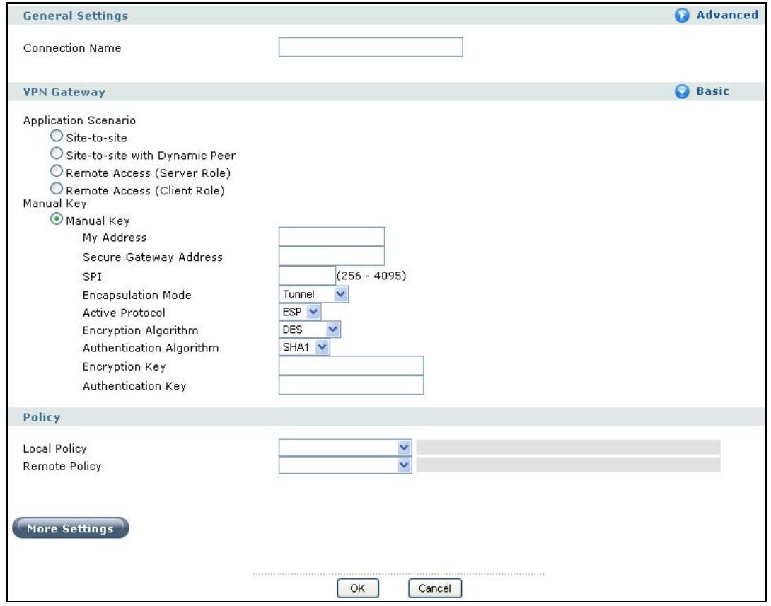 ZYXEL ZYWALL USG 2000 - The VPN Connection Add/Edit Manual Key Screen - 1